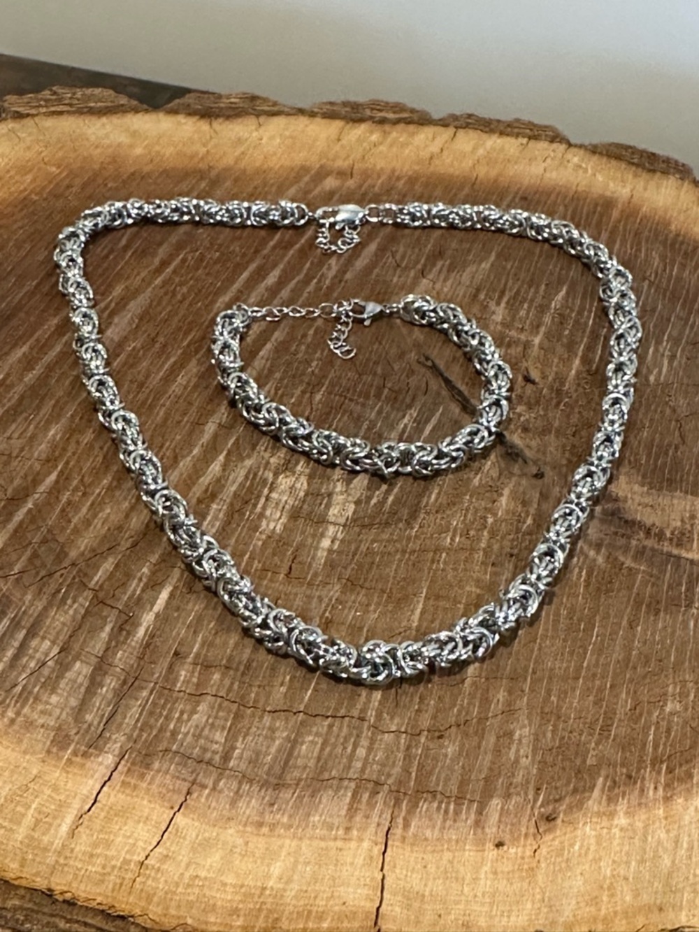 Silver Rope Chain Necklace and Bracelet Set